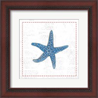 Framed Navy Starfish on Newsprint with Red