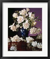 Framed White Peonies in Blue Chinese Vase