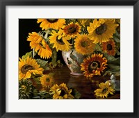 Framed Sunflowers in a White Chinese Vase