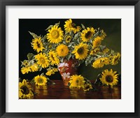 Framed Sunflower in a Red Chinese Vase