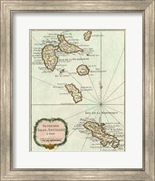 Framed Petite Map of the Antilles Islands I