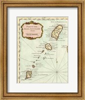Framed Petite Map of the Antilles Islands II