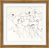 Framed Black Line Poppies I