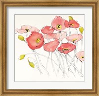 Framed Black Line Poppies I Watercolor