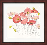 Framed Black Line Poppies I Watercolor