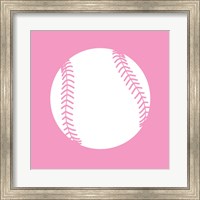 Framed White Softball on Baby Pink