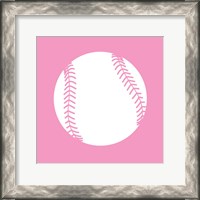 Framed White Softball on Baby Pink