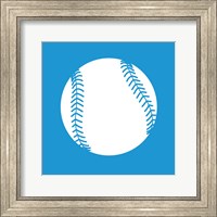 Framed White Softball on Blue