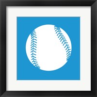 Framed White Softball on Blue