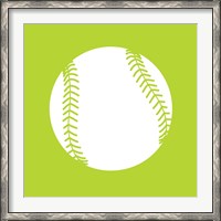 Framed White Softball on Lime
