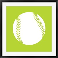 Framed White Softball on Lime