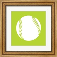 Framed White Softball on Lime