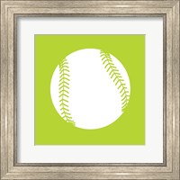 Framed White Softball on Lime