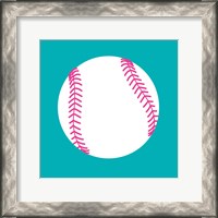 Framed White Softball on Teal