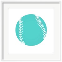 Framed Teal Softball on White