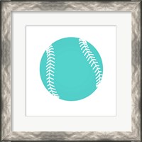 Framed Teal Softball on White