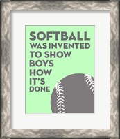 Framed Softball Quote - Grey On Mint