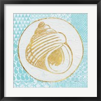 Framed Summer Shells III Teal and Gold