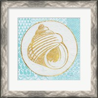 Framed Summer Shells III Teal and Gold