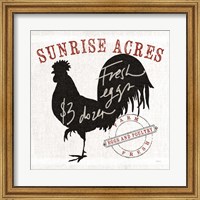 Framed Farm Linen Rooster Black