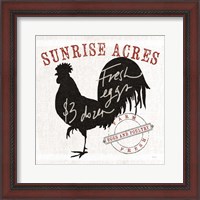 Framed Farm Linen Rooster Black