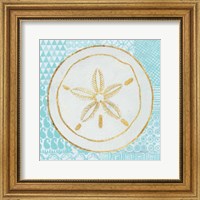 Framed Summer Shells I Teal and Gold