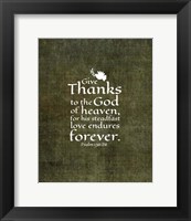 Framed Psalm 136:26, Give Thanks (Olive Border)