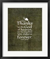 Framed Psalm 136:26, Give Thanks (Olive Border)