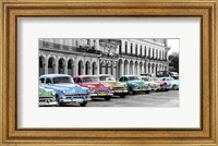 Framed Cars Parked in Line, Havana, Cuba