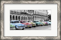 Framed Cars Parked in Line, Havana, Cuba