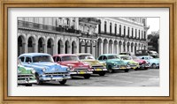 Framed Cars Parked in Line, Havana, Cuba