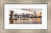 Framed Brooklyn Bridge and Lower Manhattan at sunset, NYC
