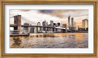 Framed Brooklyn Bridge and Lower Manhattan at sunset, NYC