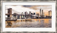 Framed Brooklyn Bridge and Lower Manhattan at sunset, NYC