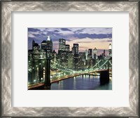 Framed Brookyn Bridge and Downtown skyline, NYC