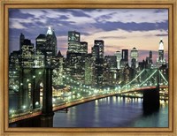 Framed Brookyn Bridge and Downtown skyline, NYC