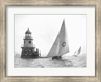 Framed Sloop and Channel Pile Light on Sydney Harbour