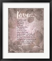 Framed Corinthians 13:4-8 Love is Patient - Grey Leaves