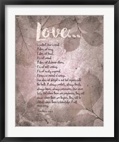 Framed Corinthians 13:4-8 Love is Patient - Grey Leaves