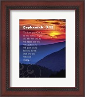 Framed Zephaniah 3:17 The Lord Your God ( Mountains with Motif)