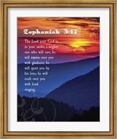 Framed Zephaniah 3:17 The Lord Your God ( Mountains with Motif)