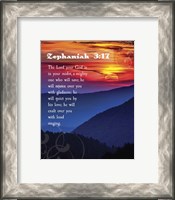 Framed Zephaniah 3:17 The Lord Your God ( Mountains with Motif)