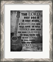 Framed Zephaniah 3:17 The Lord Your God (Guitar Black & White)