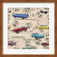 Framed Route 66 Muscle Car Map