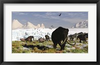 Framed Woolly Mammoths and Woolly Rhinos in a Prehistoric Landscape