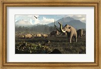 Framed Columbian Mammoths And Bison Roam The Ancient Plains Of North America