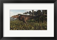 Framed Acrocanthosaurus Dinosaur Roaming A Cretaceous Landscape