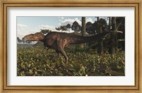Framed Acrocanthosaurus Dinosaur Roaming A Cretaceous Landscape