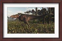 Framed Acrocanthosaurus Dinosaur Roaming A Cretaceous Landscape