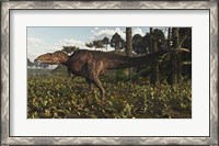 Framed Acrocanthosaurus Dinosaur Roaming A Cretaceous Landscape